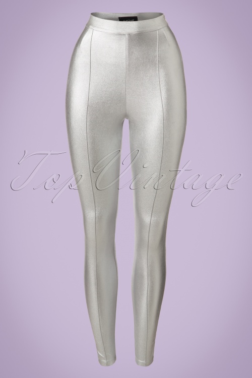 Collectif Clothing - 60s Hayworth Lamé Trousers in Silver 2