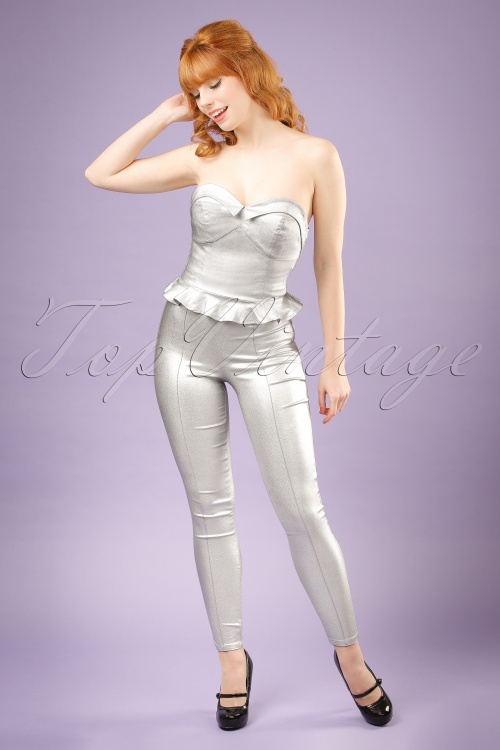 Collectif Clothing - 60s Hayworth Lamé Trousers in Silver 3
