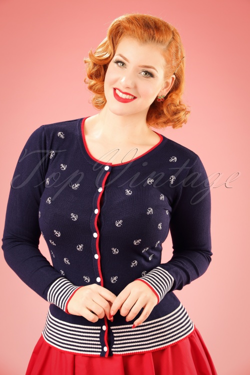 Banned Retro - Close Call Cardigan Années 50 en Navy