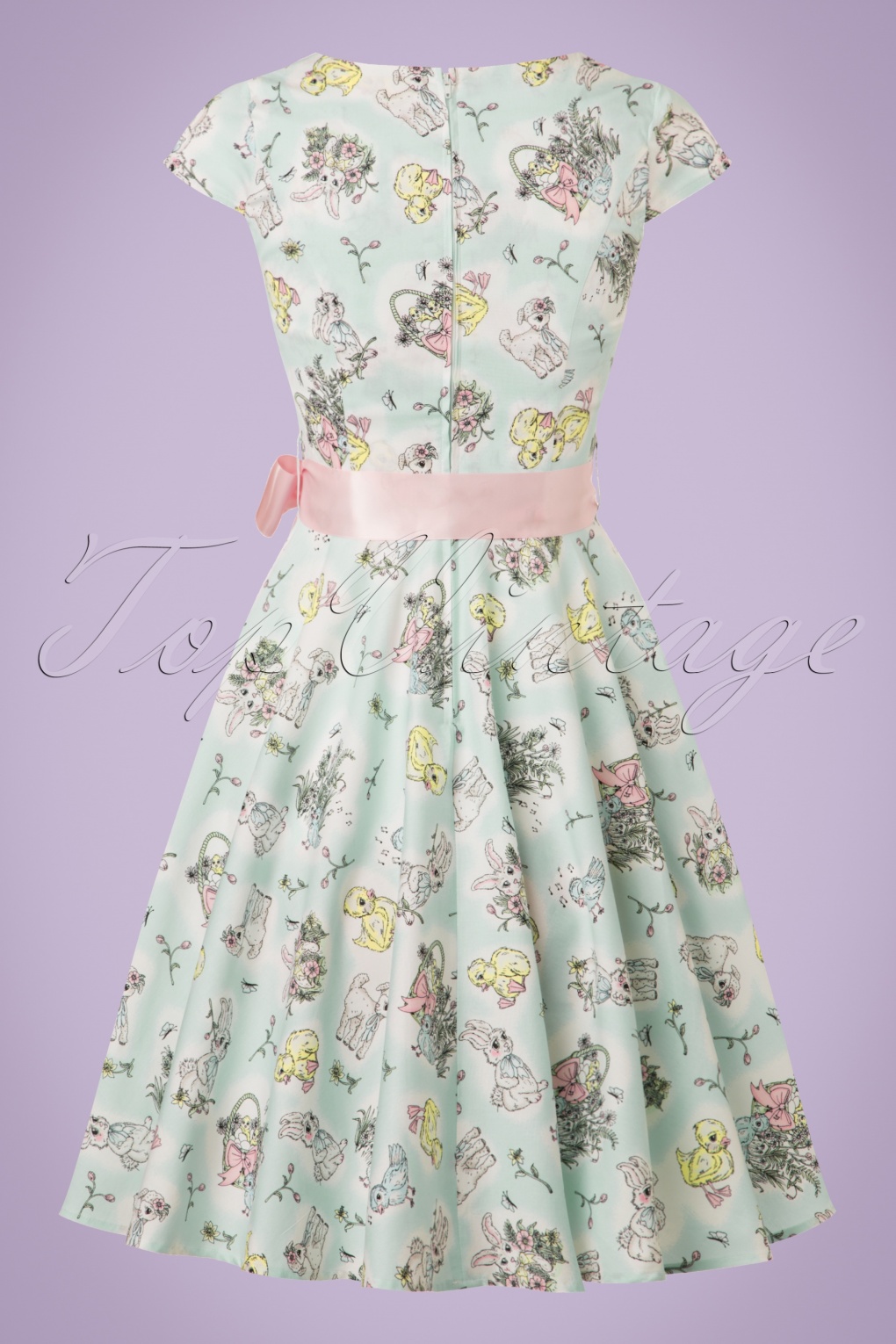 50s Easter Bunny Swing Dress in Mint