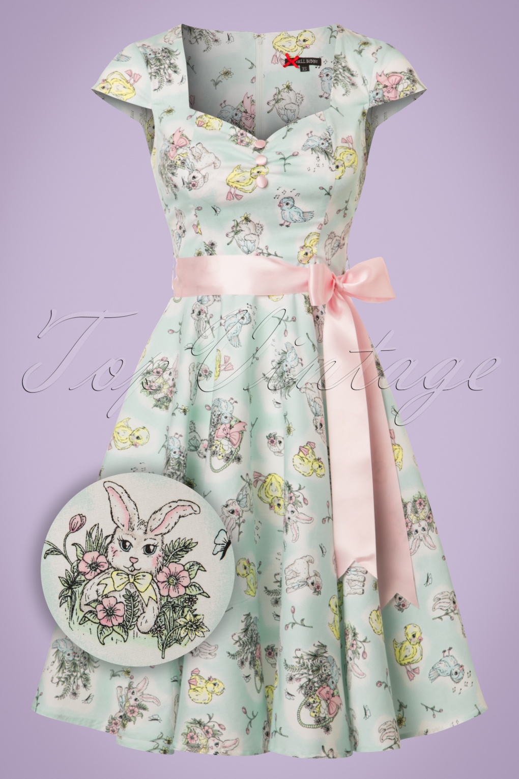 50s Easter Bunny Swing Dress in Mint