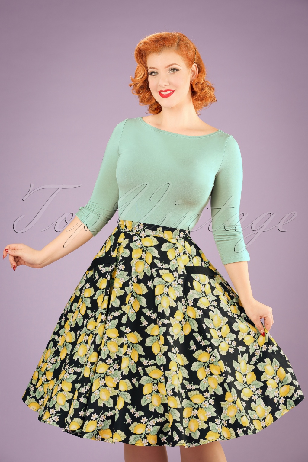 Hell Bunny LEANDRA Vintage LEMON Flower Skirt SWING ROCK Plus Size main image 0