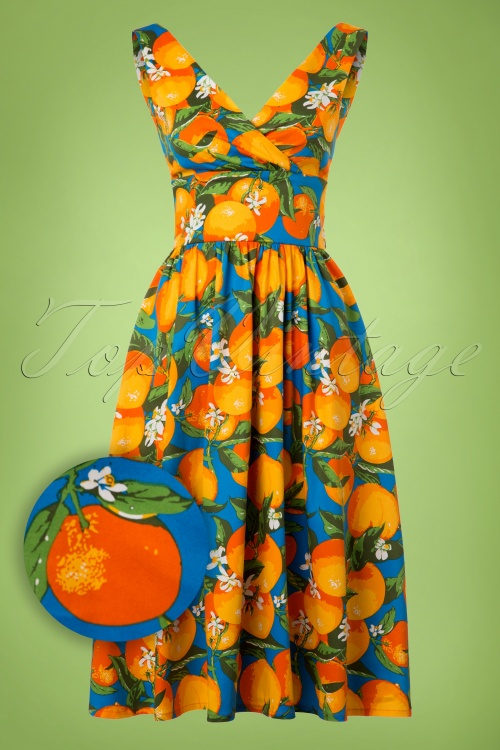 Banned Retro - 50s Laneway Swing Dress in Orange and Blue 2