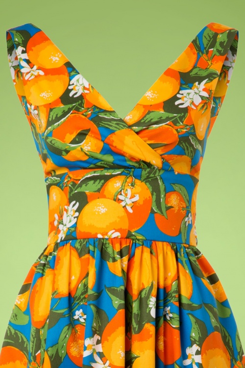Banned Retro - 50s Laneway Swing Dress in Orange and Blue 3