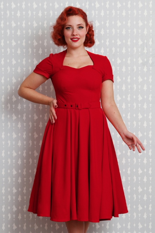 50s Stella Rose Swing Dress in Lipstick Red