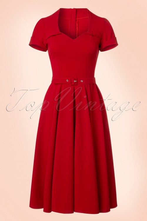 Miss Candyfloss - 50s Stella Rose Swing Dress in Lipstick Red