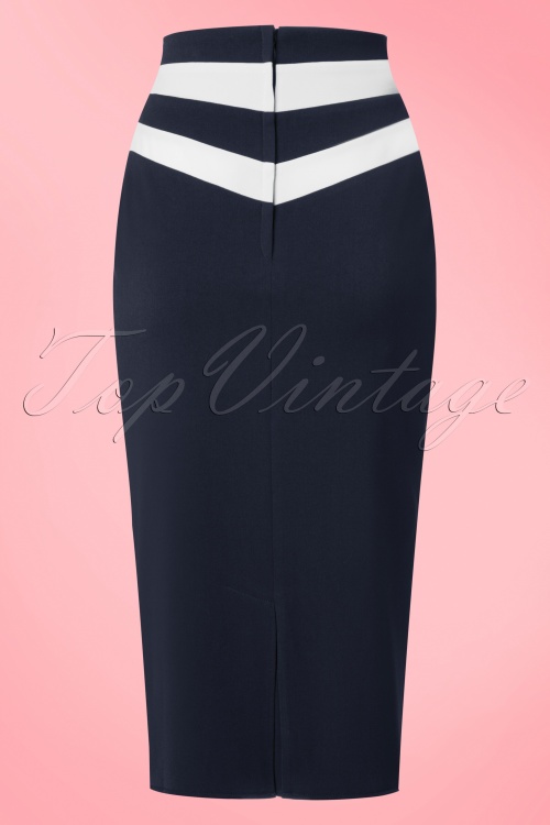 Miss Candyfloss - 50s Laura Lee Paneled Pencil Skirt in Navy 5