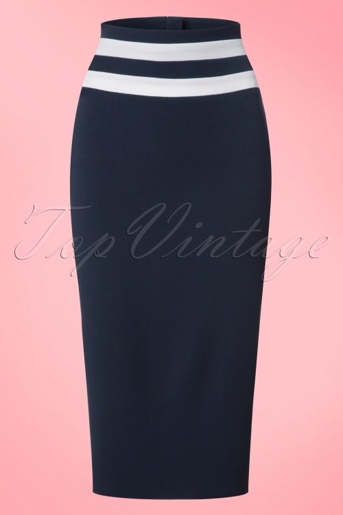 Miss Candyfloss - Laura Lee Paneled Pencil Skirt Années 50 en Bleu Marine