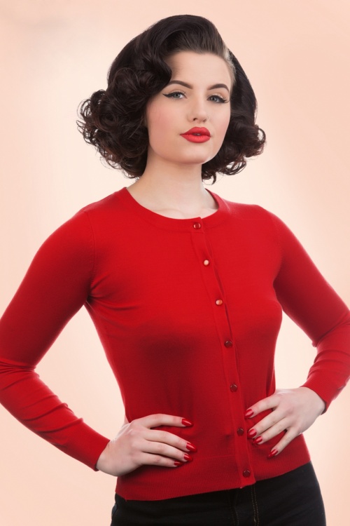 Hearts & Roses - 50s Ava Cardigan in Lipstick Red