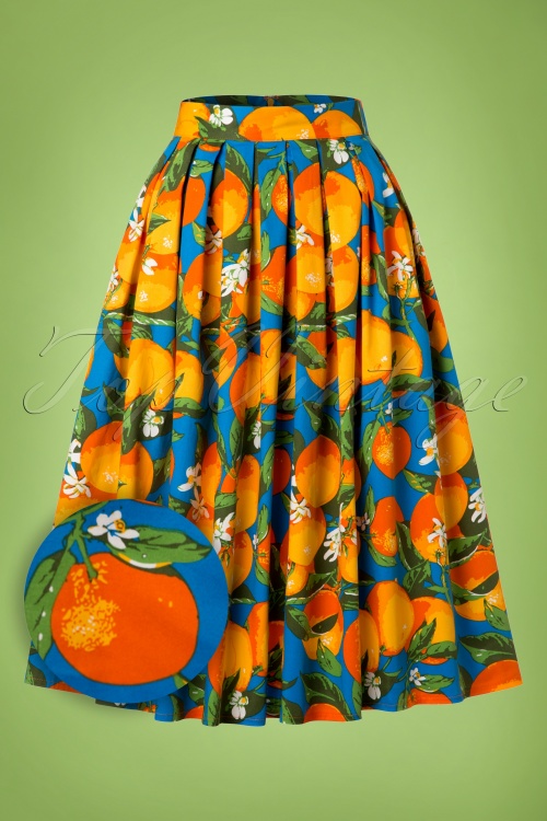 Banned Retro - 50s Laneway Swing Skirt in Orange and Blue 2