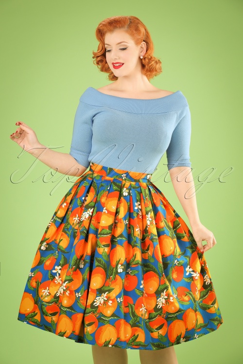 Banned Retro - 50s Laneway Swing Skirt in Orange and Blue