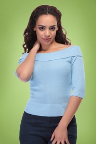 Collectif Clothing - 50s Bridgette Knitted Top in Bluebell 5