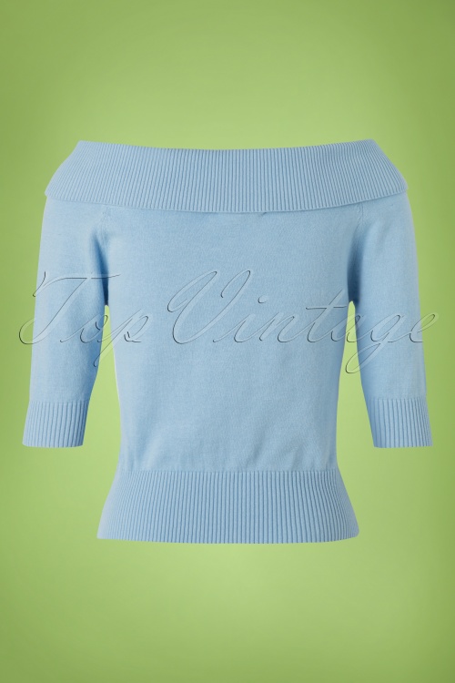 Collectif Clothing - Bridgette Top Tricoté Années 50 en Bleu Jacinthe 4