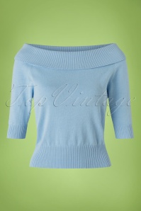 Collectif Clothing - 50s Bridgette Knitted Top in Bluebell 2