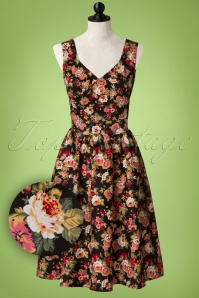 Dolly and Dotty - 50s May Floral Swing Dress in Black 2