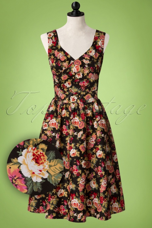 Dolly and Dotty - 50s May Floral Swing Dress in Black 2
