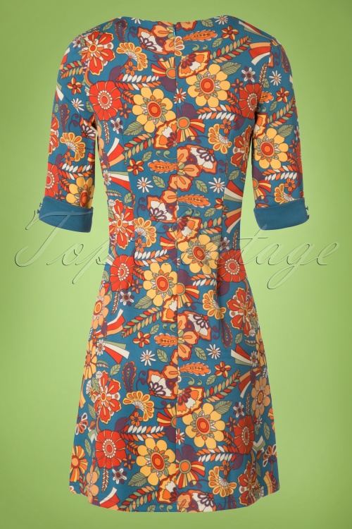 Banned Retro - 60s Didi Floral Dream Dress in Petrol Blue 6