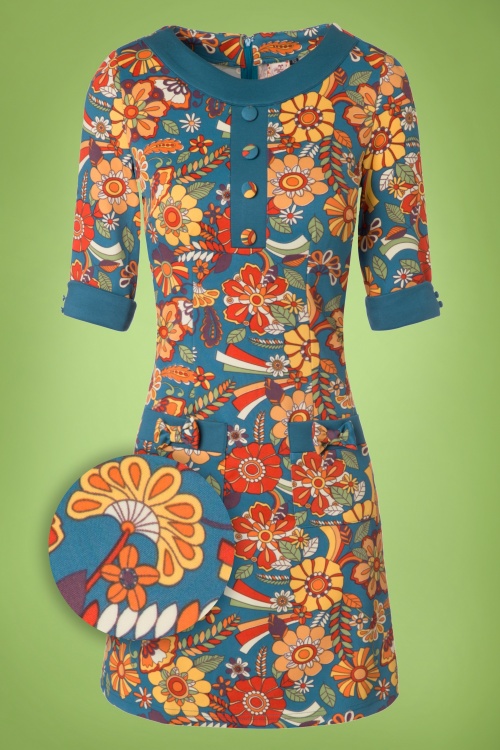 Banned Retro - 60s Didi Floral Dream Dress in Petrol Blue 2