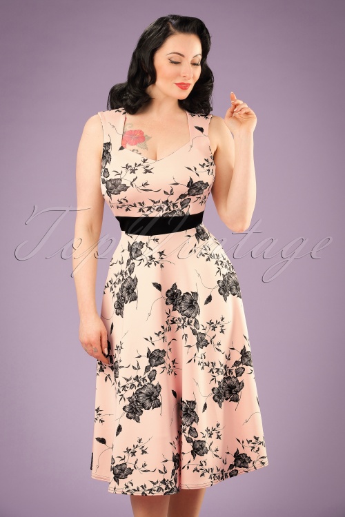 Vintage Chic for Topvintage - TopVintage Exclusive ~ 50s Veronique Floral Swing Dress in Nude 2