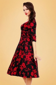 Dolly and Dotty - 50s Katherine Floral Swing Dress in Black and Red 4