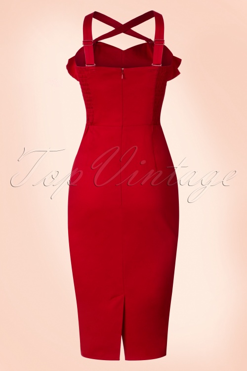 Collectif Clothing - 50s Mandy Pencil Dress in Dark Red 10
