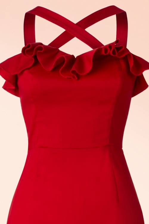 Collectif Clothing - Mandy Pencil Dress Années 50 en Rouge Foncé 7