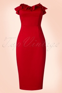 Collectif Clothing - 50s Mandy Pencil Dress in Dark Red 5