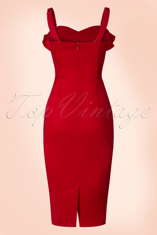Collectif Clothing - 50s Mandy Pencil Dress in Dark Red 9