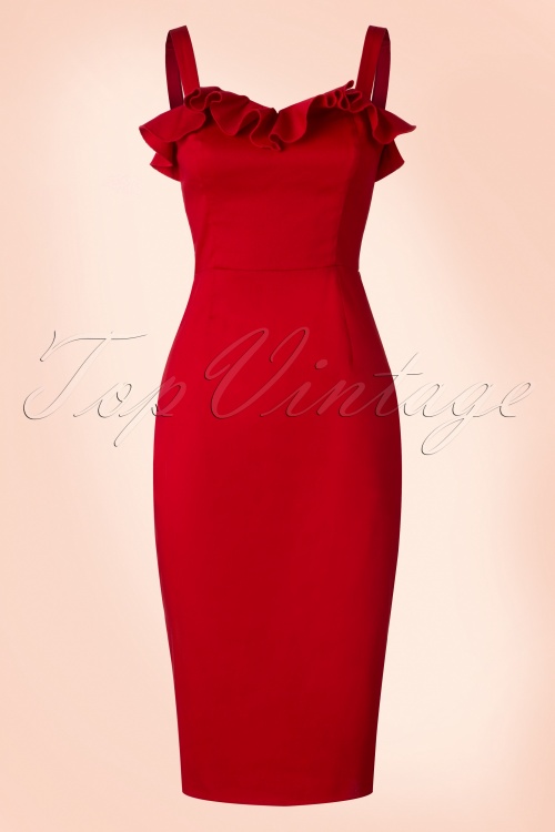 Collectif Clothing - 50s Mandy Pencil Dress in Dark Red 3