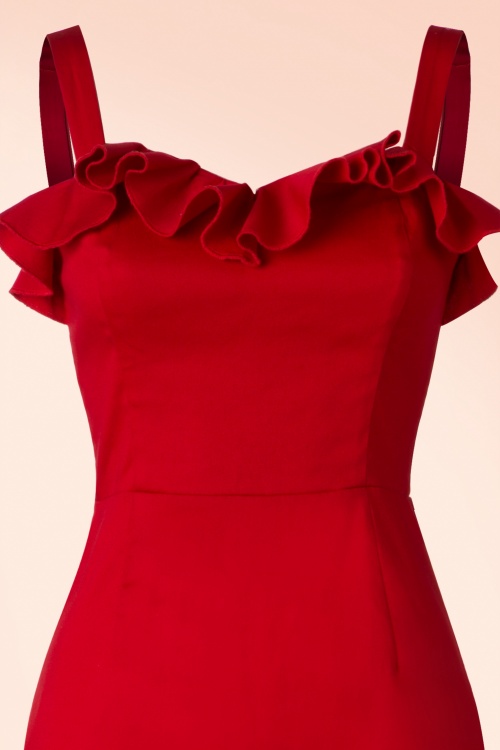 Collectif Clothing - Mandy Pencil Dress Années 50 en Rouge Foncé 6