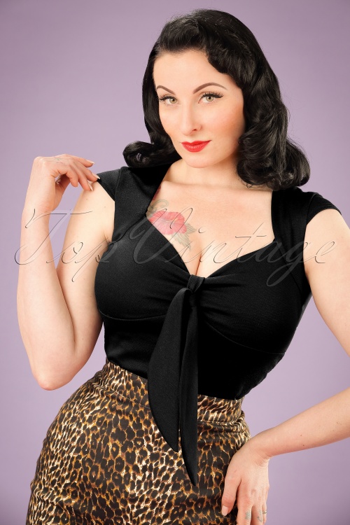 Steady Clothing - 50s Solid Sweetheart Tie Top in Black