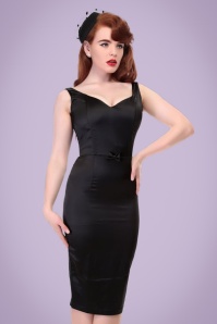 Collectif Clothing - 50s Primrose Satin Pencil Dress in Black 3