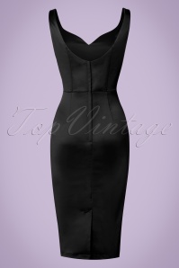 Collectif Clothing - 50s Primrose Satin Pencil Dress in Black 5