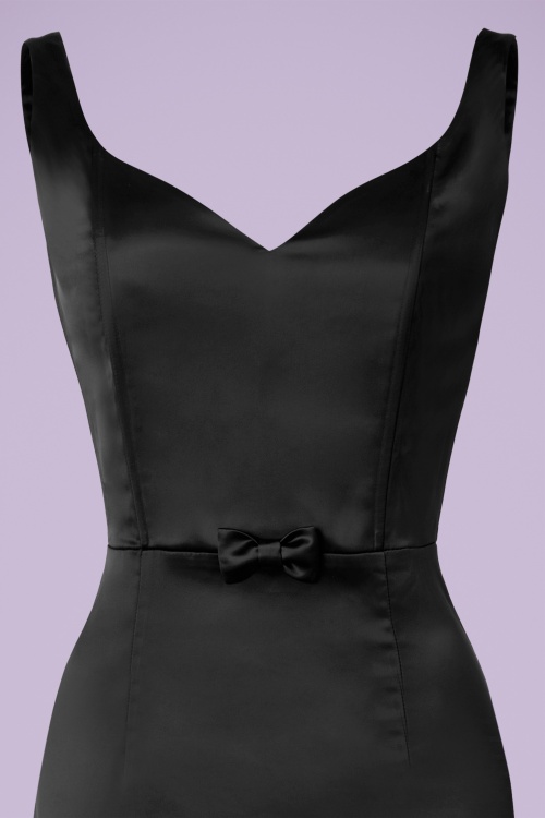 Collectif Clothing - 50s Primrose Satin Pencil Dress in Black 4