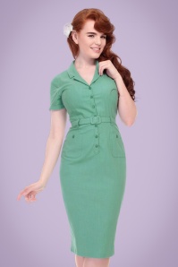 Collectif Clothing - 50s Caterina Pencil Dress in Mint Green 3