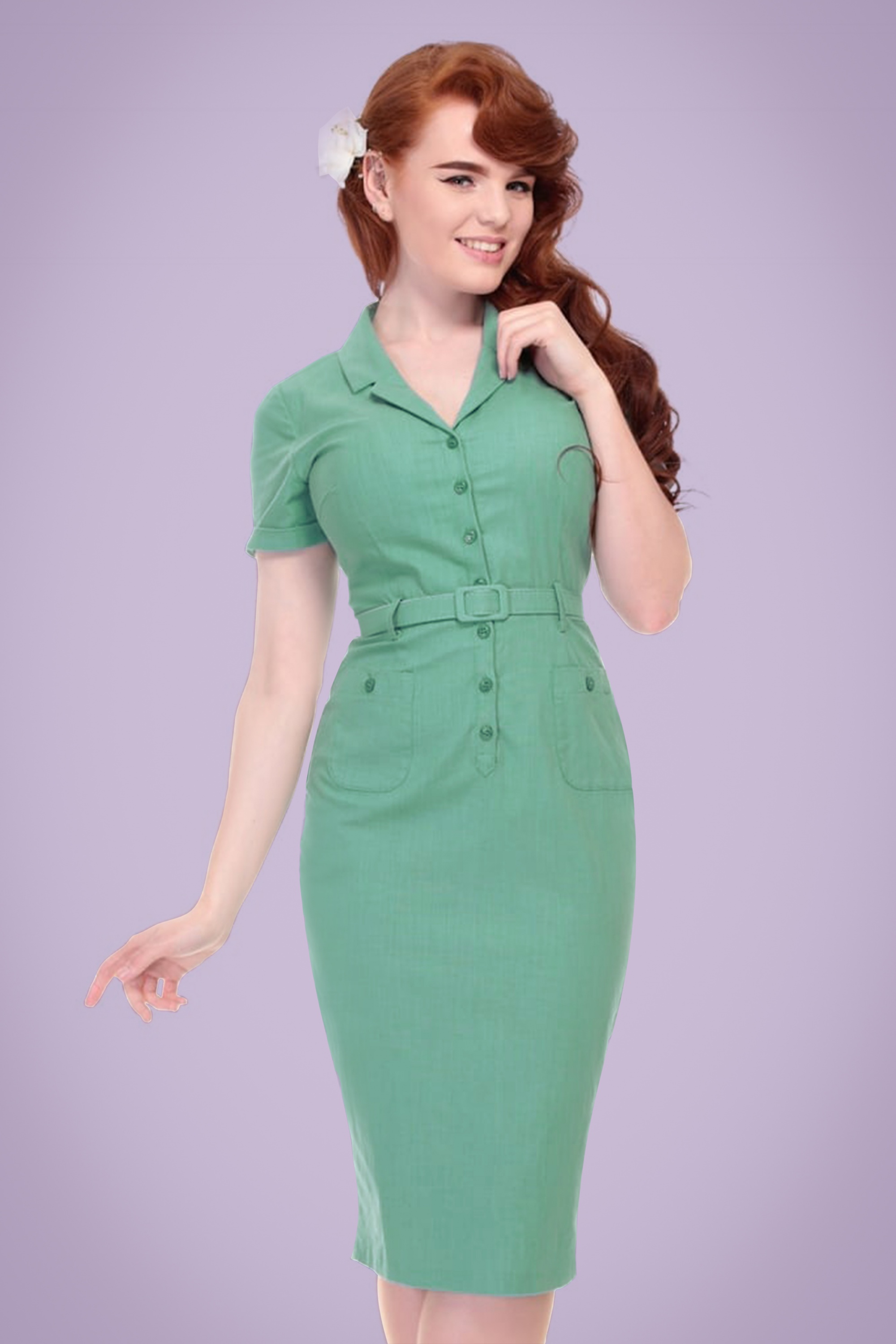 Collectif Clothing 50s Caterina Pencil Dress in Mint Green Shop at Topvintage