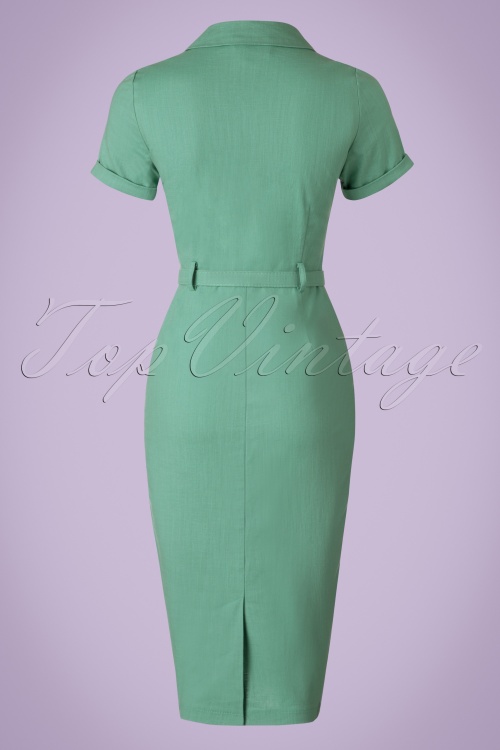 Collectif Clothing - Caterina Pencil Dress Années 50 en Vert Menthe 6