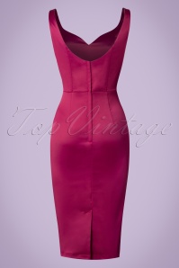 Collectif Clothing - 50s Primrose Satin Pencil Dress in Fuchsia 6