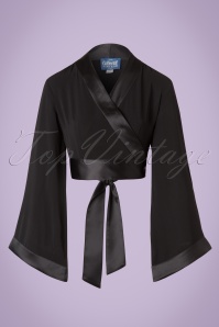 Collectif Clothing - Hanako Crepe Blouse Années 50 en Noir 2