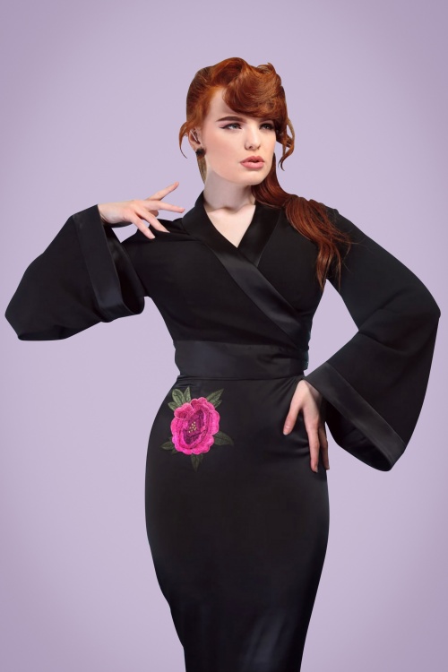 Collectif Clothing - Hanako Crepe Blouse Années 50 en Noir