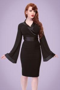 Collectif Clothing - 50s Hanako Crepe Blouse in Black 3