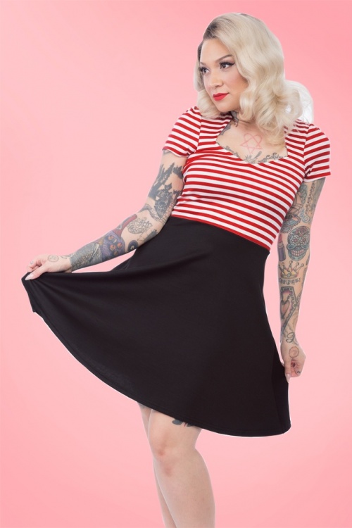 Steady Clothing - All Angles Striped Swing Dress Années 50 en Rouge et Blanc 3