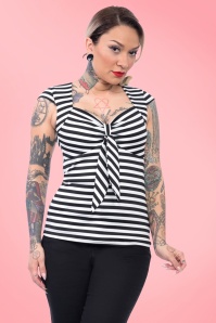 Steady Clothing - 50s Tatiana Tie Top in Black and White Stripes 2