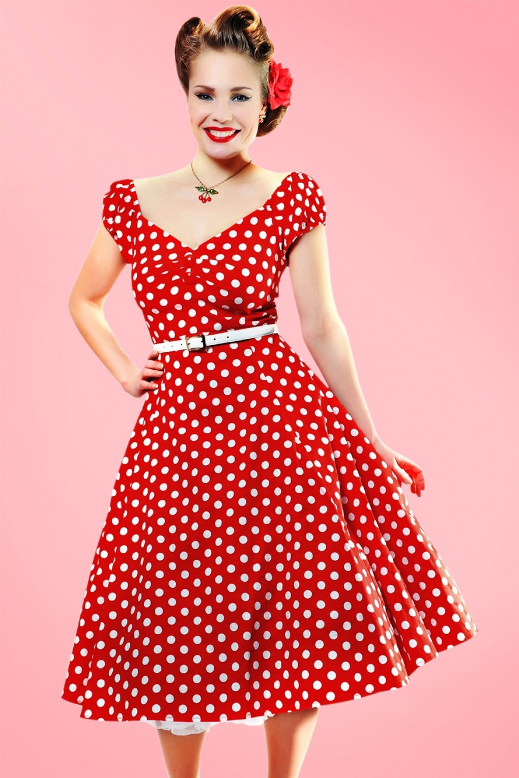 50s Dolores Doll dress Red White polka swing dress