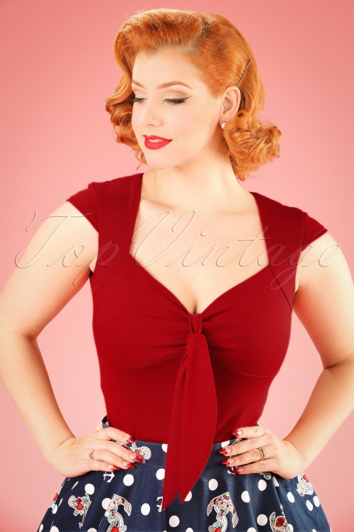 Steady Clothing - 50s Solid Sweetheart Tie Top in Red