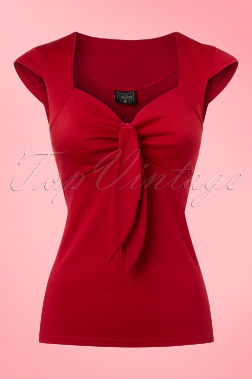 Steady Clothing - Solid Sweetheart Tie Top Années 50 en Rouge  2