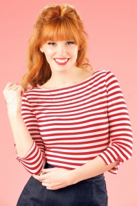 Banned Retro - Modernes Love Stripes Top in Weiß und Rot