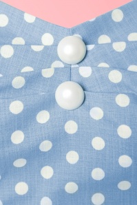 Collectif Clothing - 50s Dolores Polkadot Top Carmen in Dusky Blue and White 3