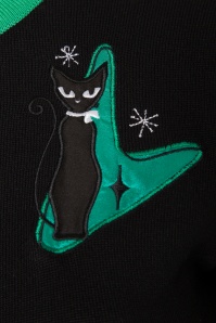 Vixen - Jade Cat Cardigan Années 60 en Noir et Vert 3