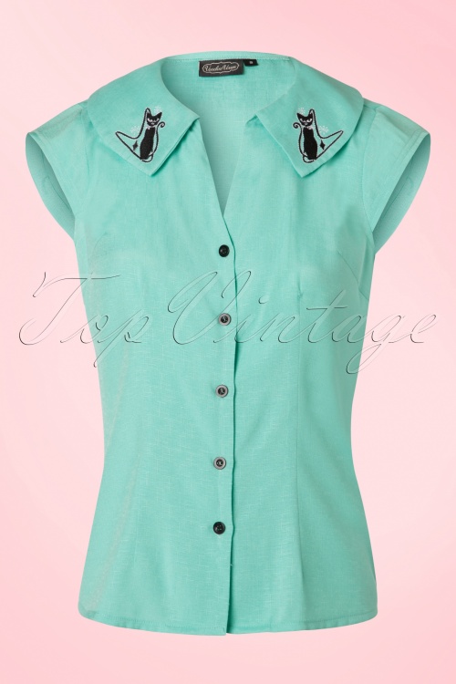 Vixen - 50s Maya Cat Blouse in Mint Green